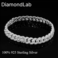 Sterling Silver Chain Bracelet 925 Cuban Link Waterproof Unisex White Gold Plated Zircon Stones Trendy Party Jewelry - Diamond - Lab