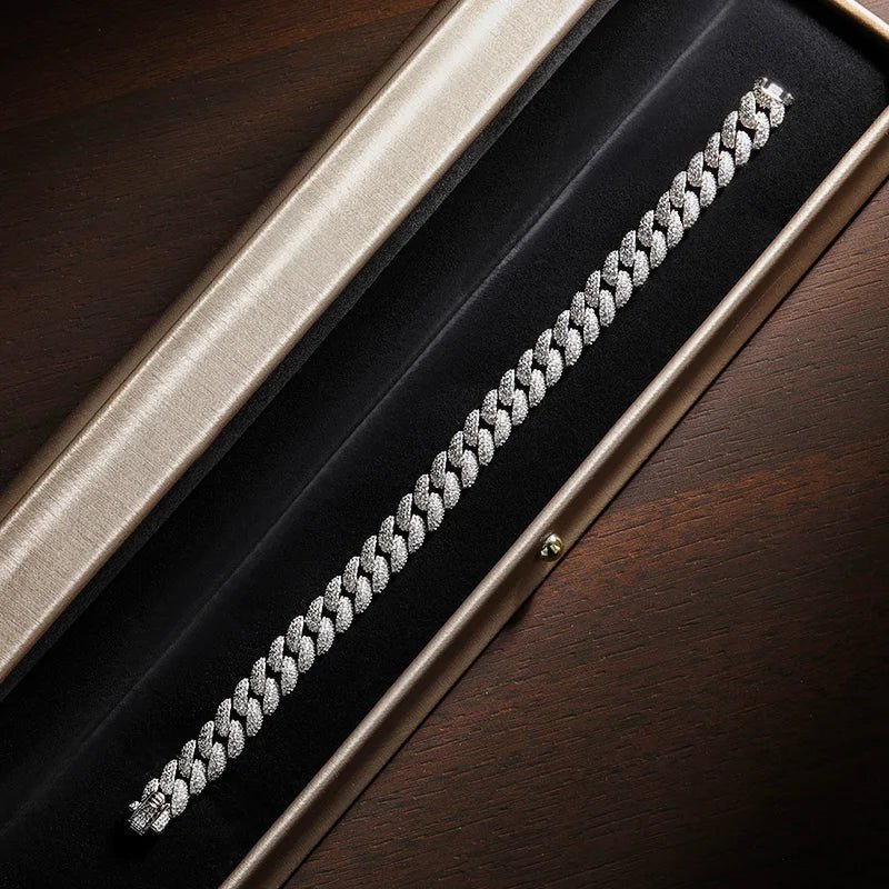 Sterling Silver Chain Bracelet 925 Cuban Link Waterproof Unisex White Gold Plated Zircon Stones Trendy Party Jewelry - Diamond - Lab