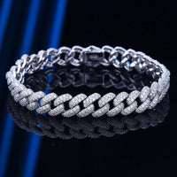 Sterling Silver Chain Bracelet 925 Cuban Link Waterproof Unisex White Gold Plated Zircon Stones Trendy Party Jewelry - Diamond - Lab