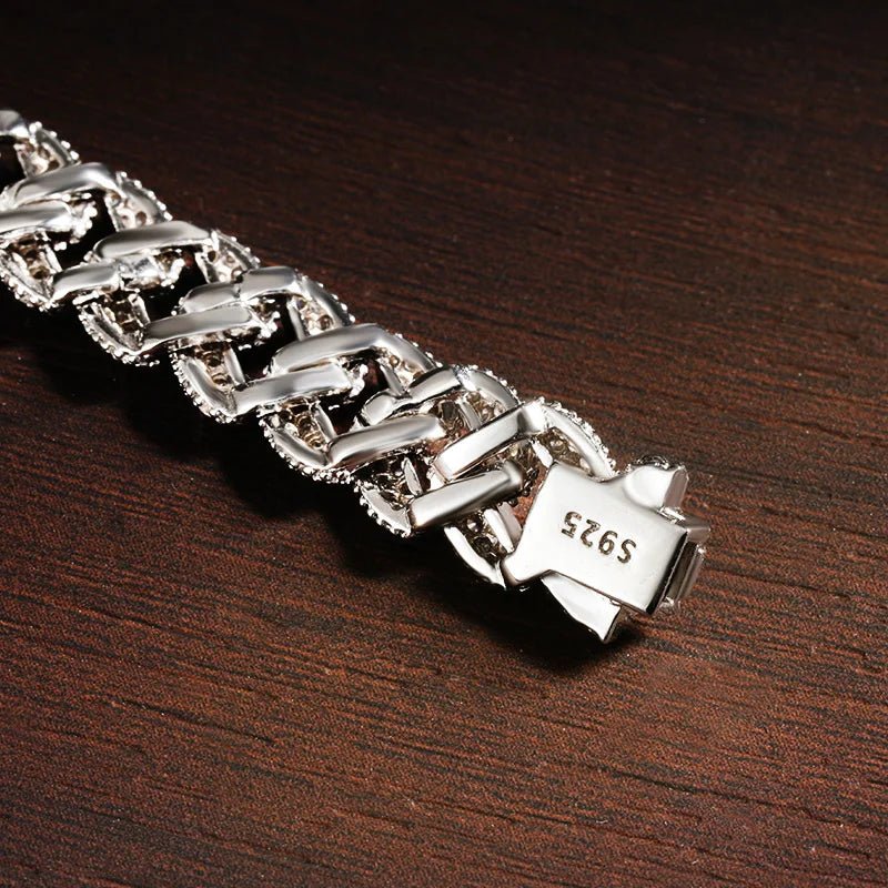 Sterling Silver Chain Bracelet 925 Cuban Link Waterproof Unisex White Gold Plated Zircon Stones Trendy Party Jewelry - Diamond - Lab