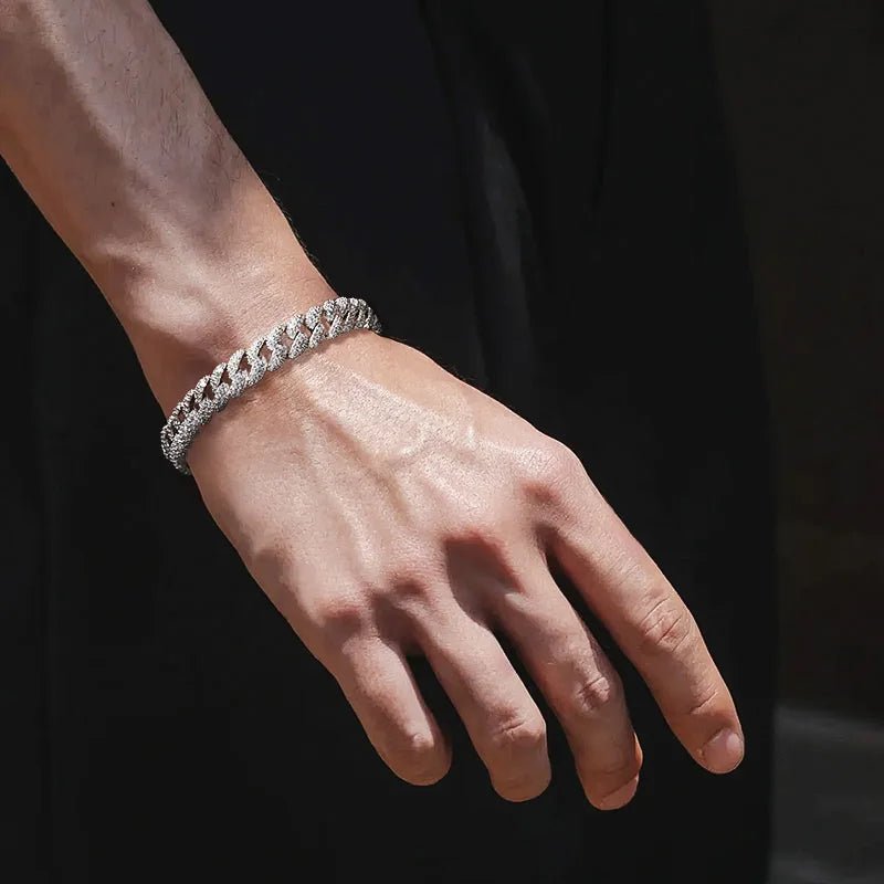 Sterling Silver Chain Bracelet 925 Cuban Link Waterproof Unisex White Gold Plated Zircon Stones Trendy Party Jewelry - Diamond - Lab