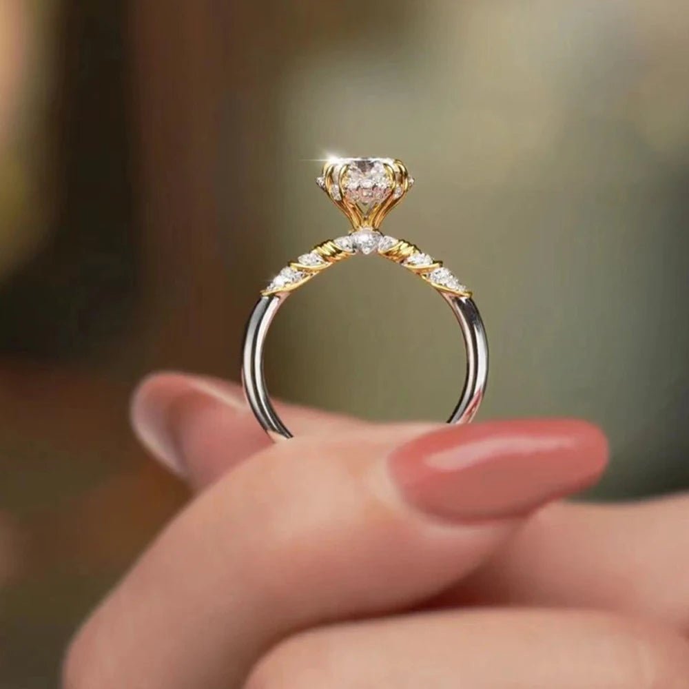 Timeless Classic Moissanite Ring Sterling Silver Wedding Band Engagement Set - Diamond - Lab