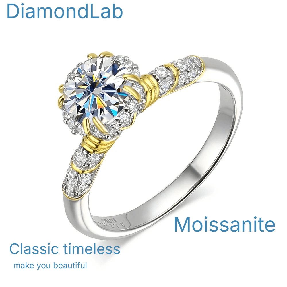 Timeless Classic Moissanite Ring Sterling Silver Wedding Band Engagement Set - Diamond - Lab