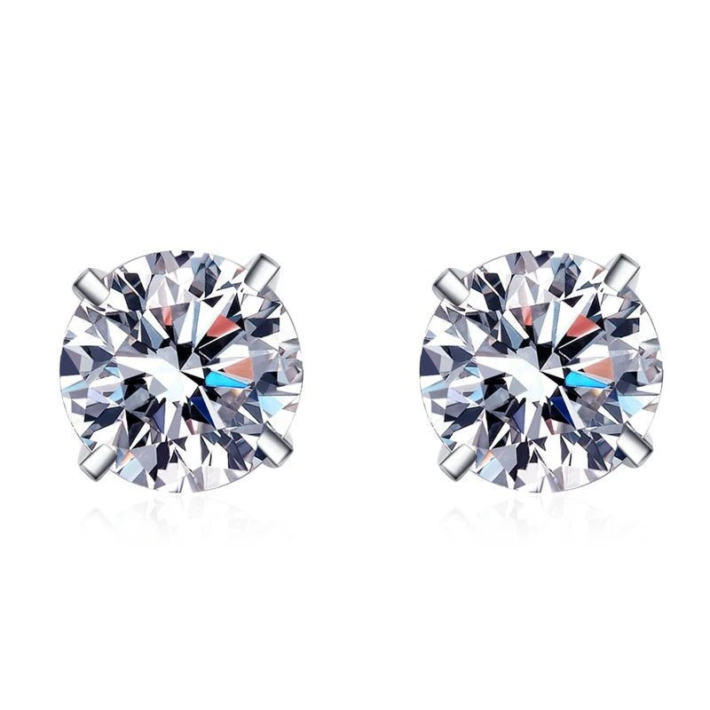 VVS1 D Color Moissanite Stud Earrings 925 Sterling Silver 18K White Gold Plated GRA Certified Round Cut - Diamond - Lab