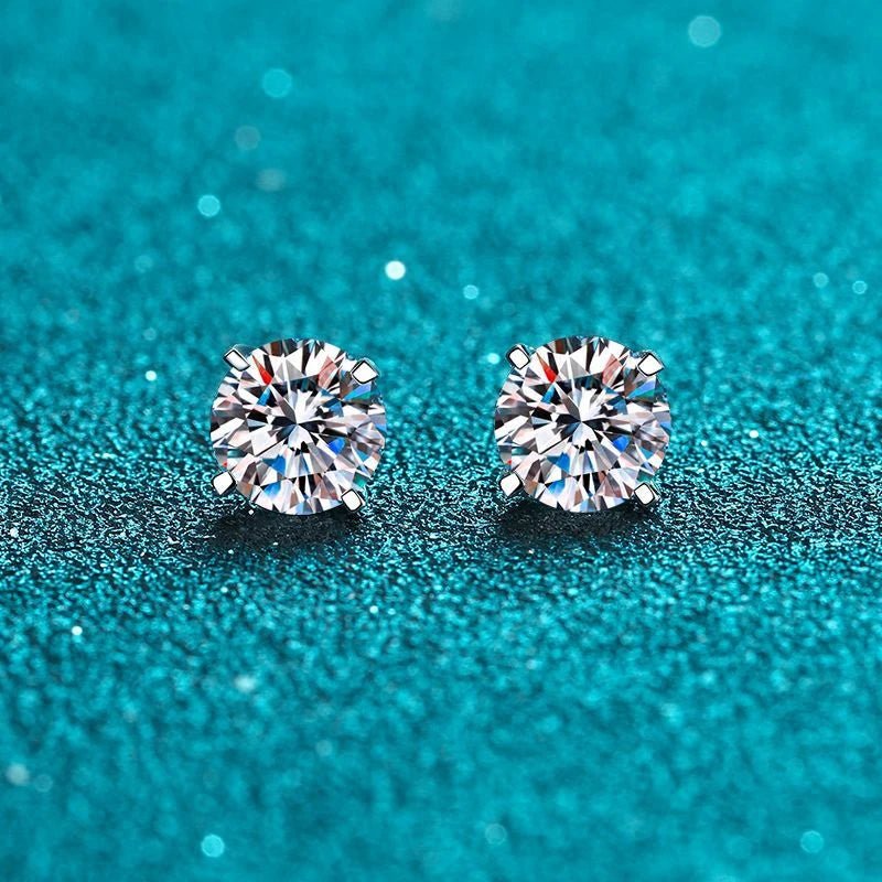 VVS1 D Color Moissanite Stud Earrings 925 Sterling Silver 18K White Gold Plated GRA Certified Round Cut - Diamond - Lab